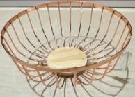 Fruit and Vegetable Basket, Iron, Wooden Fruit Bowl, Stainless Steel Food Storage Container, Rose Gold