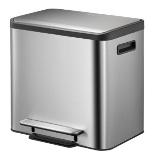 EK9128MT-12L+12L"EKO" BRAND 12L+12L Recycling Step Bin, Fingerprint Resistant Brushed Stainless Steel lid & body, with soft closing lid & PP liners