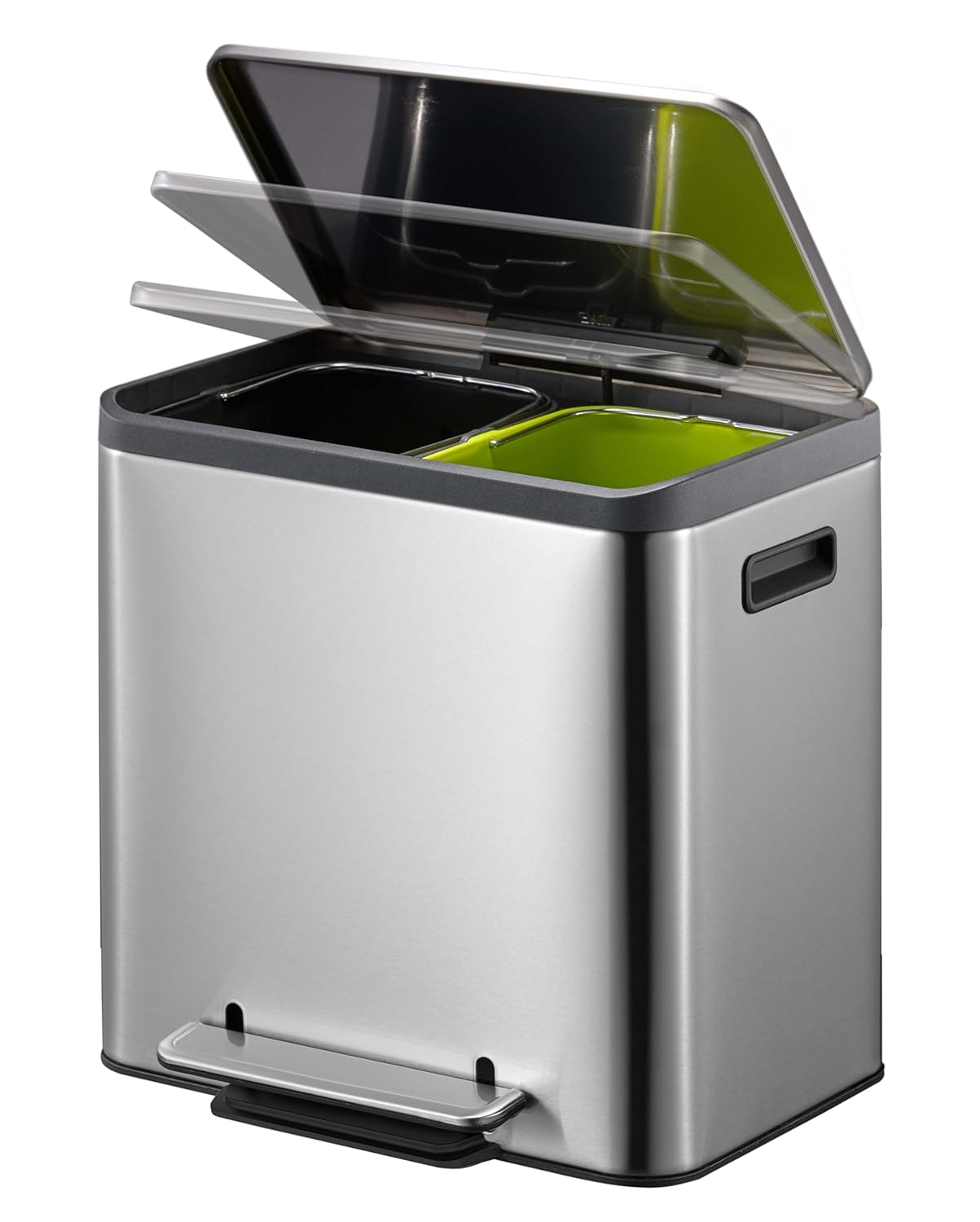 EK9128MT-12L+12L"EKO" BRAND 12L+12L Recycling Step Bin, Fingerprint Resistant Brushed Stainless Steel lid & body, with soft closing lid & PP liners - Image 2