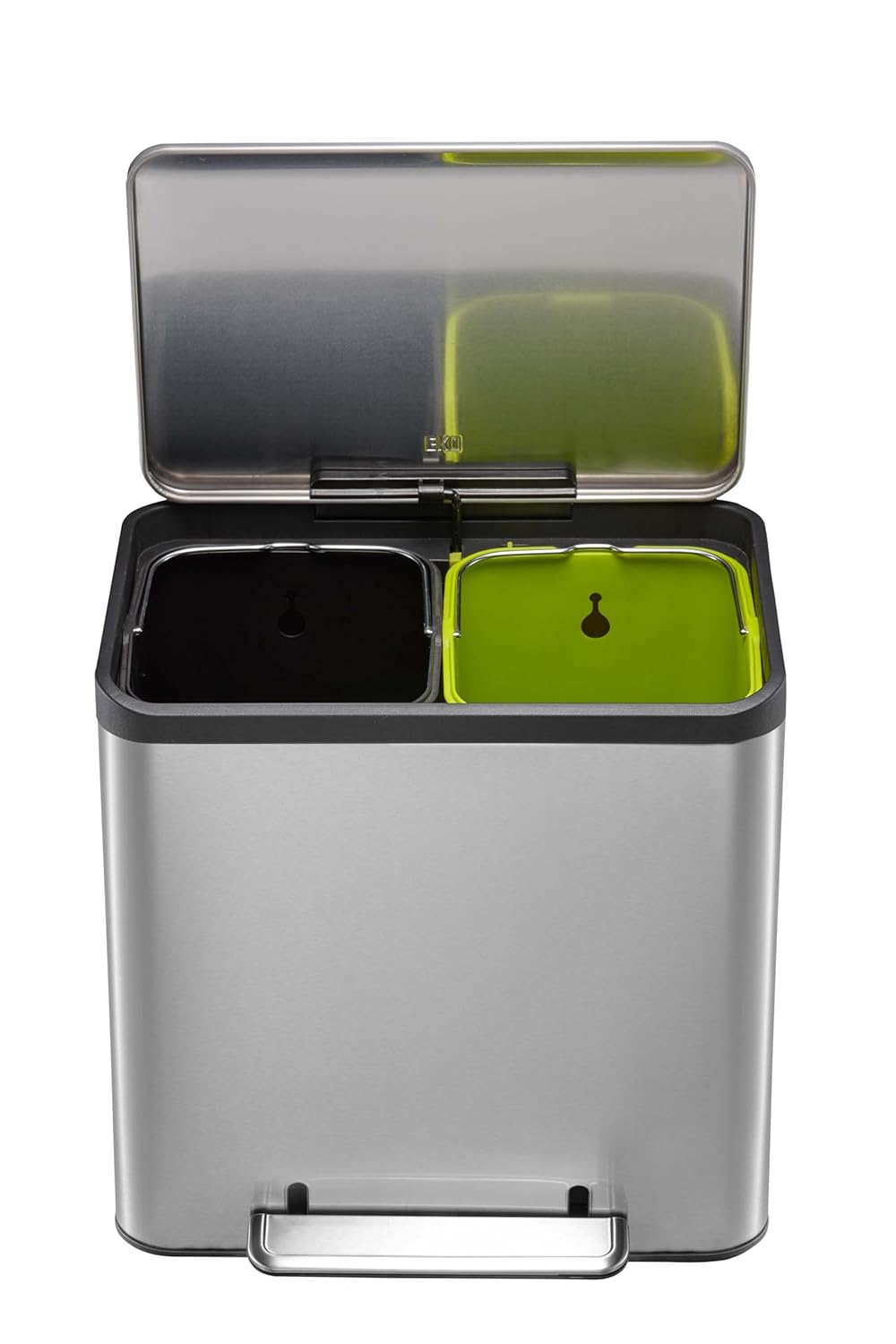 EK9128MT-12L+12L"EKO" BRAND 12L+12L Recycling Step Bin, Fingerprint Resistant Brushed Stainless Steel lid & body, with soft closing lid & PP liners - Image 3