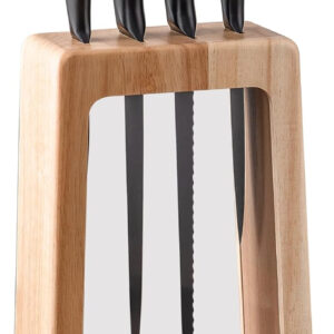 B&S knife block with 4pcs knife set block material:rubber wood+acrylic Knife material: 3cr14,hollow handle,all black painting