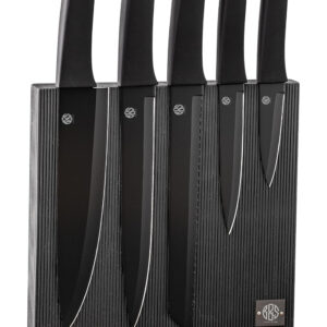 B&S knife block with 5pcs knife set block material:bamboo Size:24 * 9.5 * 23.4cm Handle material: black pp handle with TPR coated blade material:3cr14 with non-stick coated 8"chef's knife,1.5m