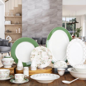 dinner set, 71pcs NBC ROUND,Floral Dinnerware Set, Green Trim, DS-24C053