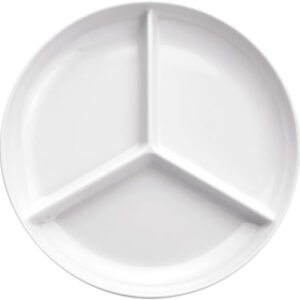Melamine Compartment Dinner Tray, 9.5 inches, 3-Piece, White, Microwave Safe