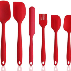 B&S Silicone 6 pcs Non Stick Rubber Spatula Set,Stainless Steel Core,High Heat Resistant Kitchen Utensils Spatula Set for Baking,Cooking and Mixing Red
