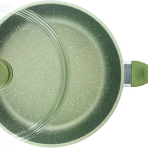 B&S High-Tech Induction Frypan with Glass Lid | Nonstick Triple Layer Greenstone Coated Frying Pan | Italian Heavy-Gauge Aluminum Skillet Pan | Scratch Resistant and Nickle Free | Green (24cm)