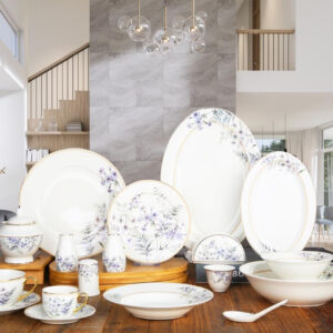Floral Porcelain Dinnerware Set, 71pcs NBC ROUND dinner set, DS-24A069, White and Purple