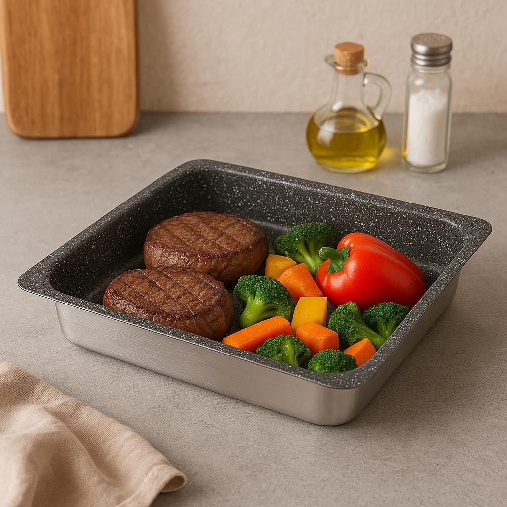 B&S Baking Pans "GASTRONORM" 1/2 Size – Durable Stainless Steel Trays 26x32xH20 | H40 | H65 cm for Commercial & Home Use – Eco-Friendly Oven-Safe Kitchen & Catering Cookware (Medium 26X32XH20 cm)