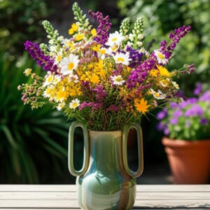 B&S Modern Ribbed Ceramic Flower Vase | Elegant Two-Tone Drip Glaze | Decorative Vase for Home, Office, Living Room Decor | Artificial Flowers (Ceramic Flower Vase 15cm x15cm x 21 cm)