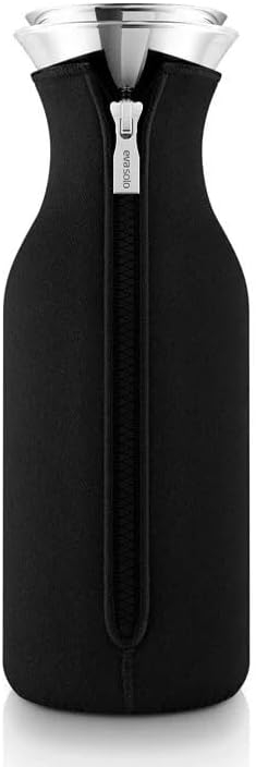 B&S Fridge Carafe 1.0L with Neoprene Zip Cover – Porcelain Blue – Glass Water Pitcher with Stainless Steel Lid – Ideal for Cold Beverages – Stylish & Durable Kitchen Accessory (Black woven)