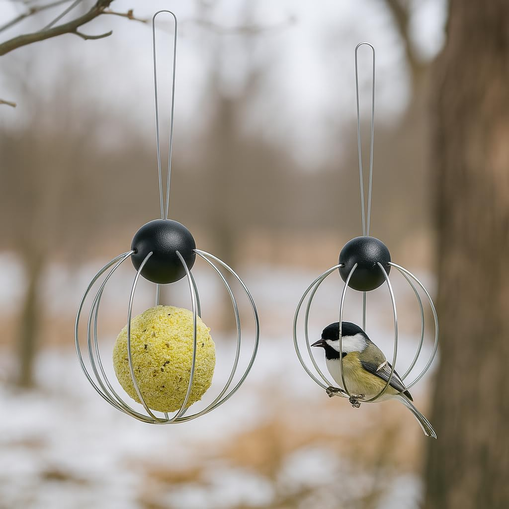 B&S Mini Hanging Bird Feeders – Set of 2 Clear Acrylic Feeders for Garden & Balcony – Compact, Durable & Weatherproof – Easy to Hang & Refill – Outdoor Bird Feeder Accessory (Suet bird feeders 2 pcs)