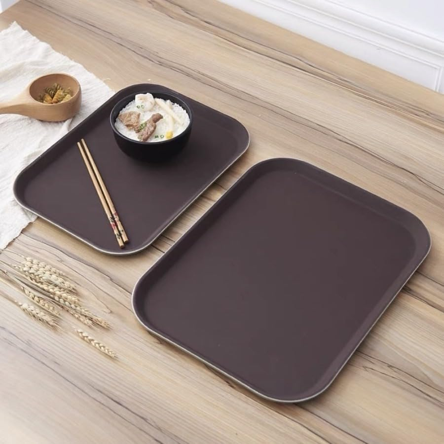 B&S Non-Slip Rectangular Tray 25x35cm 2pcs – Durable Brown Plastic Serving Tray with Anti-Slip Surface for Cafes, Restaurants, Hotels & Home Use – Lightweight & Easy to Clean (30 * 40CM)