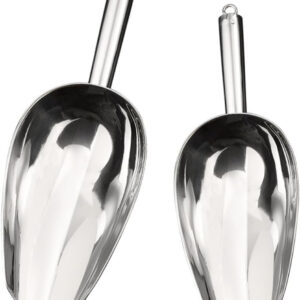 B&S Stainless Steel Ice Scooper Set of 2 – Heavy-Duty Metal Scoops for Ice, Dry Goods, Candy, and Flour | Multi-Size Pack for Bars, Kitchens & Parties (8 Inch)