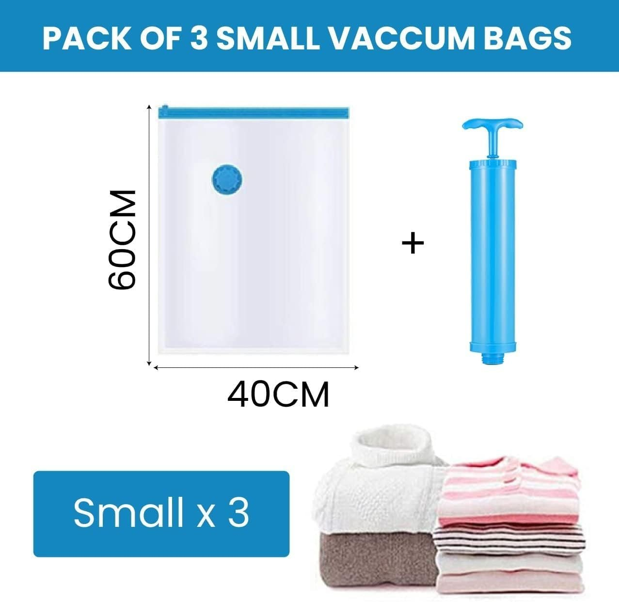 B&S Vacuum Storage Bag Set – 5pcs with Hand Pump, Reusable Space Saver Bags for Clothes, Duvets & Travel (8-PCS) - Image 2
