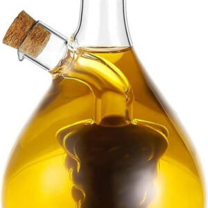 B&S 2-in-1 Oil and Vinegar Dispenser – Dual Chamber Glass Bottle with Cork Stoppers – Balls Design – Leakproof & Stylish Kitchen Pourer – 350ml Capacity – Heat-Resistant (Curved Design (400ML))