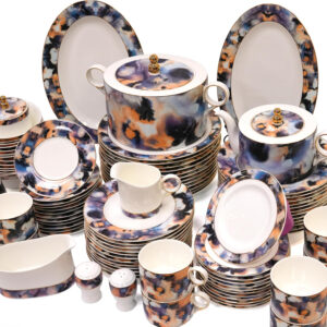 B&S Porcelain Round Dinnerware Set | 97PCS Premium Ceramic Tableware | Dish Set with Floral Design | Vintage Porcelain Tea & Coffee Set | Microwave & Dishwasher Safe Plates and Bowls (Emaan)
